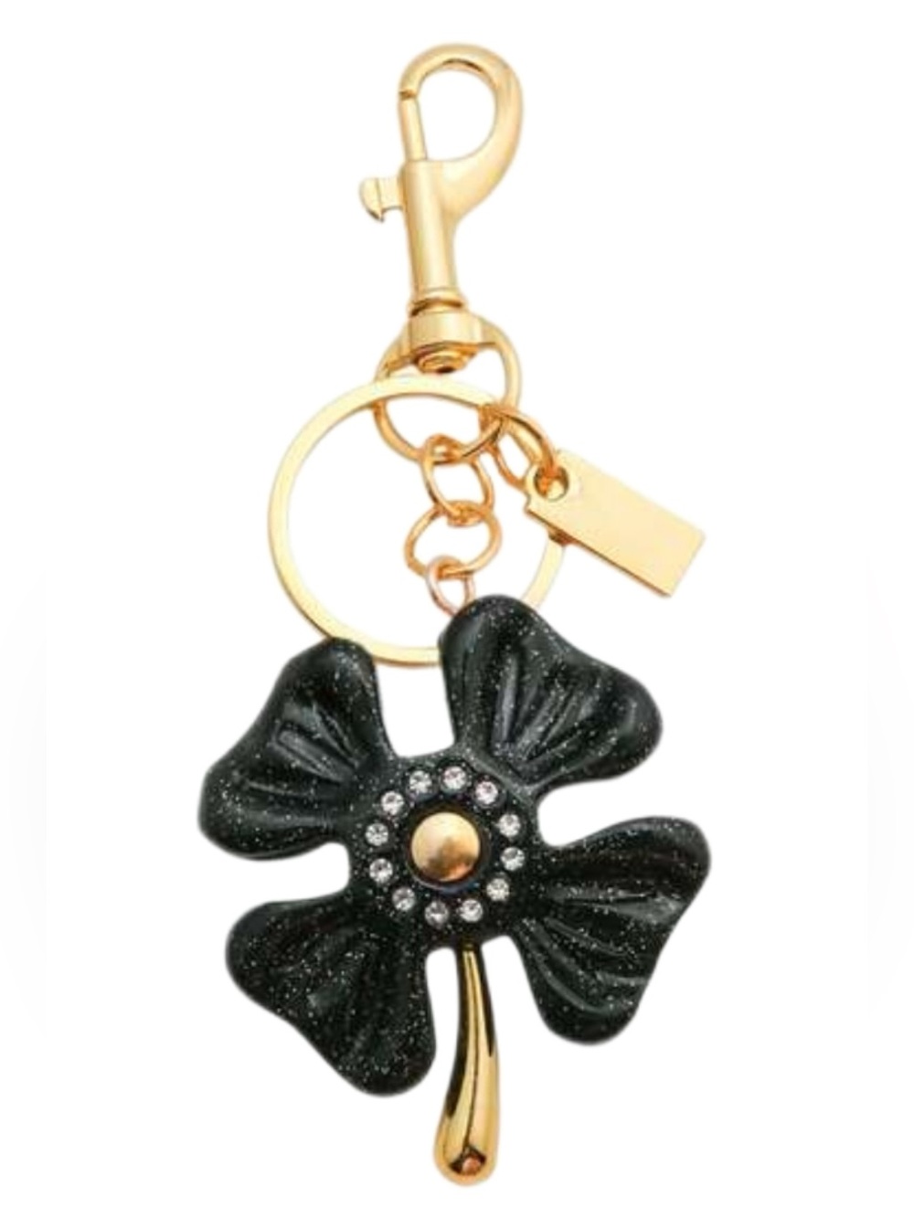 Gold-Tone Black Flower Keychain Charm